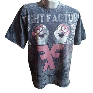 Y2K Vtg XL Fight Factory T-Shirt MMA Jiu Jitsue AOP - Black & Grey - Yazbek